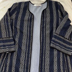 Jones Studio Jacket Long Geometric Print Open Front Dress Coat Blazer Pockets A